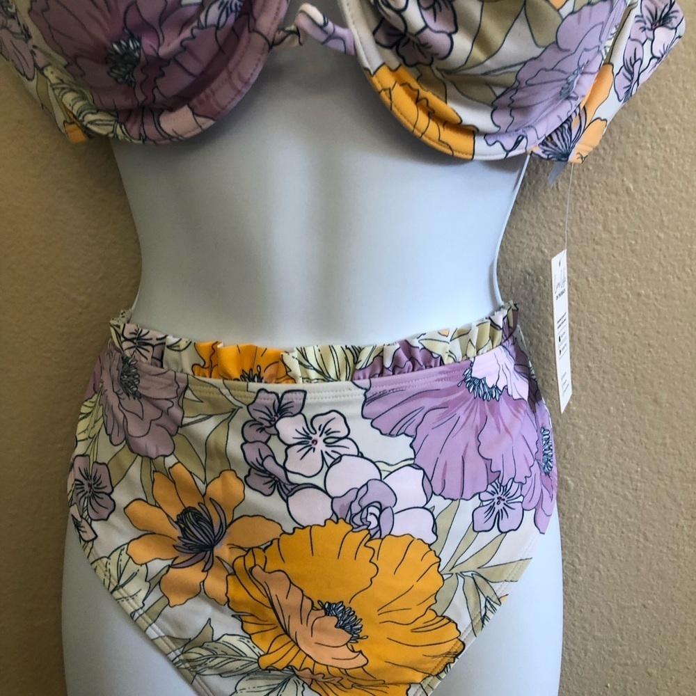 Women's Cupshe Floral Print Underwire Top & High Waist Cheeky Bikini Set Size XL - Picture 12 of 16